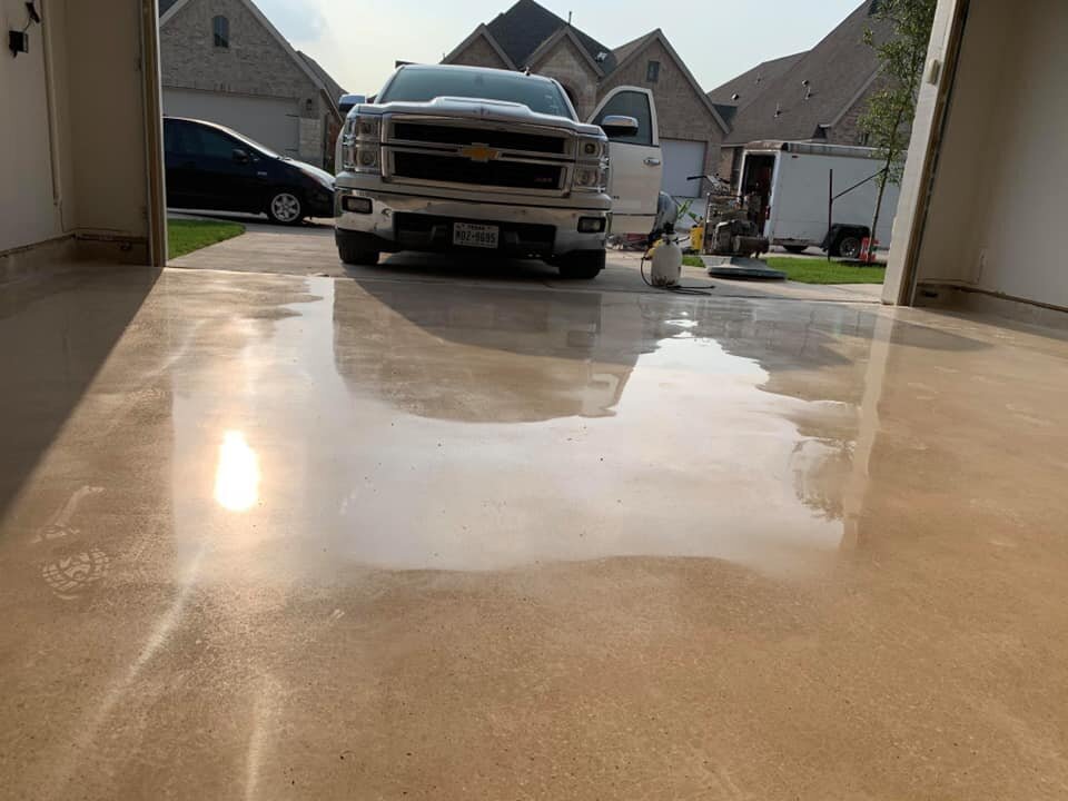 Residential Concrete Flooring Solutions DFW, highlighting a beautiful polished concrete floor in a residential space, emphasizing durability and style.