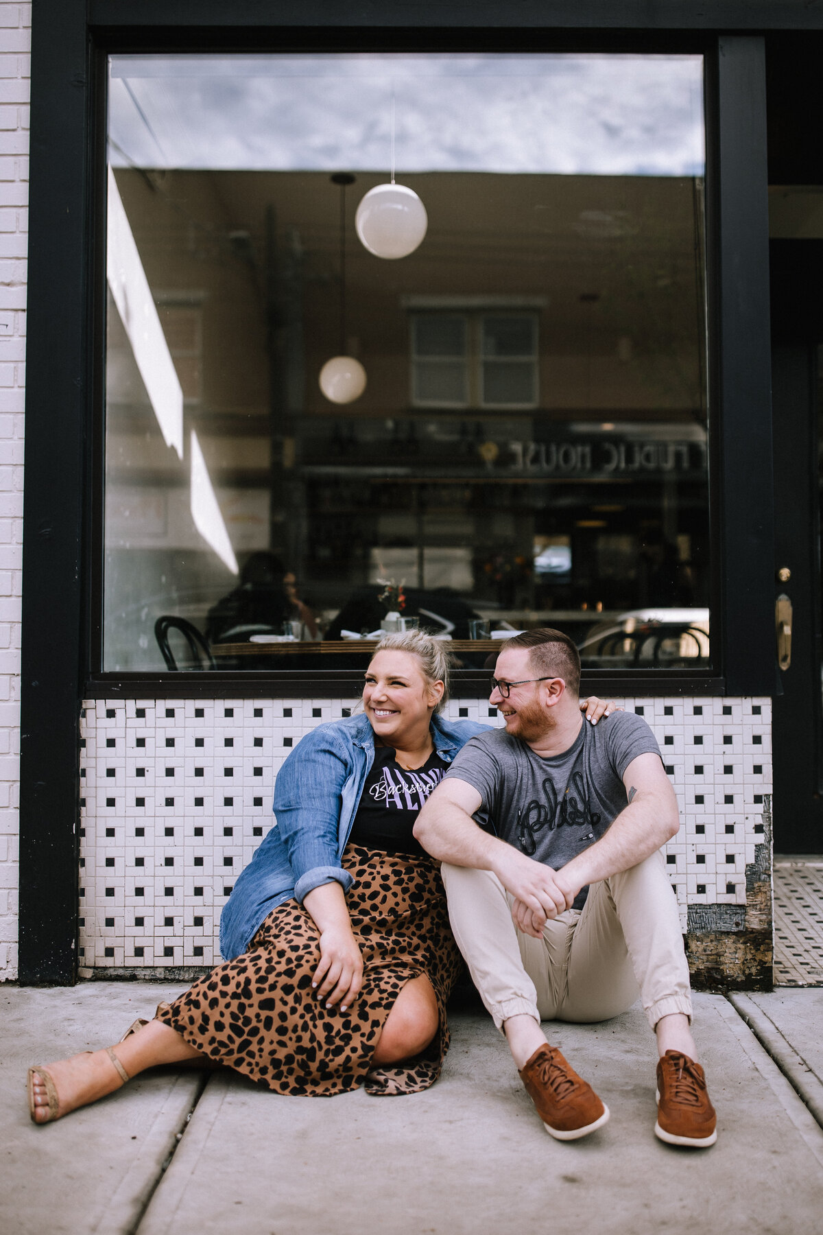 Engaged couple in Lawrenceville, Pittsburgh. 