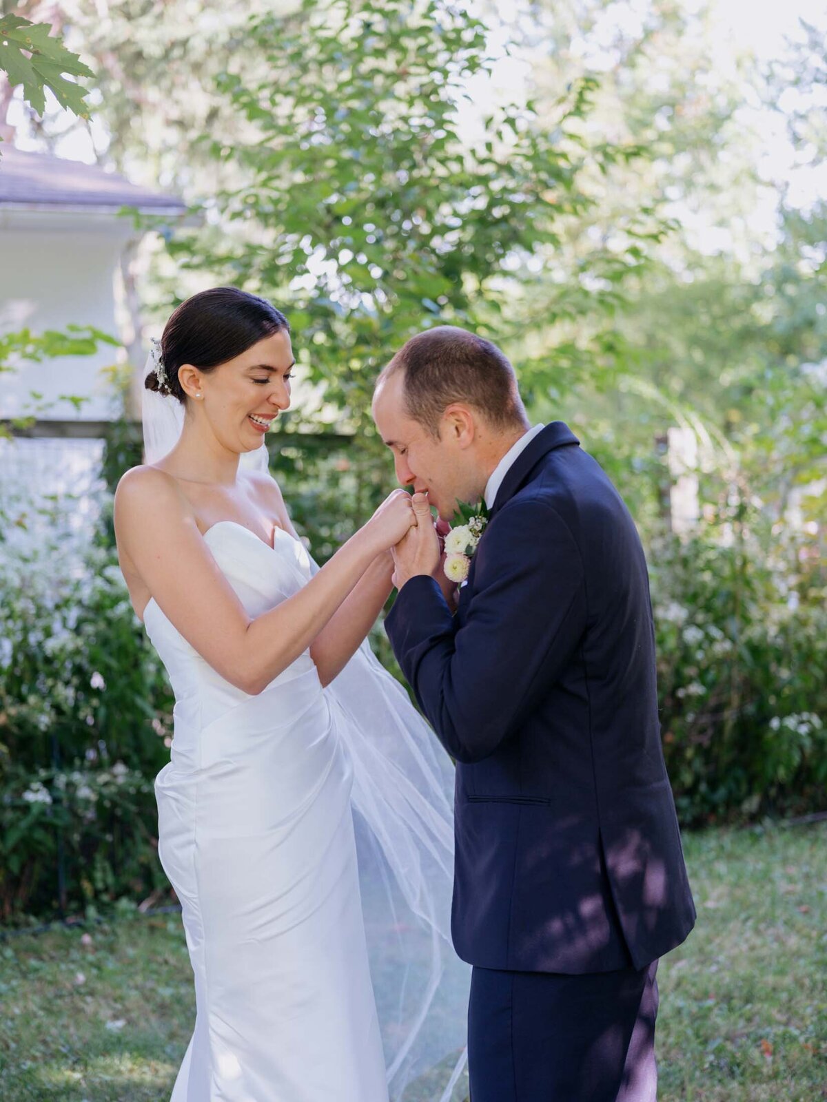 Bride and groom's emotional first look moment.