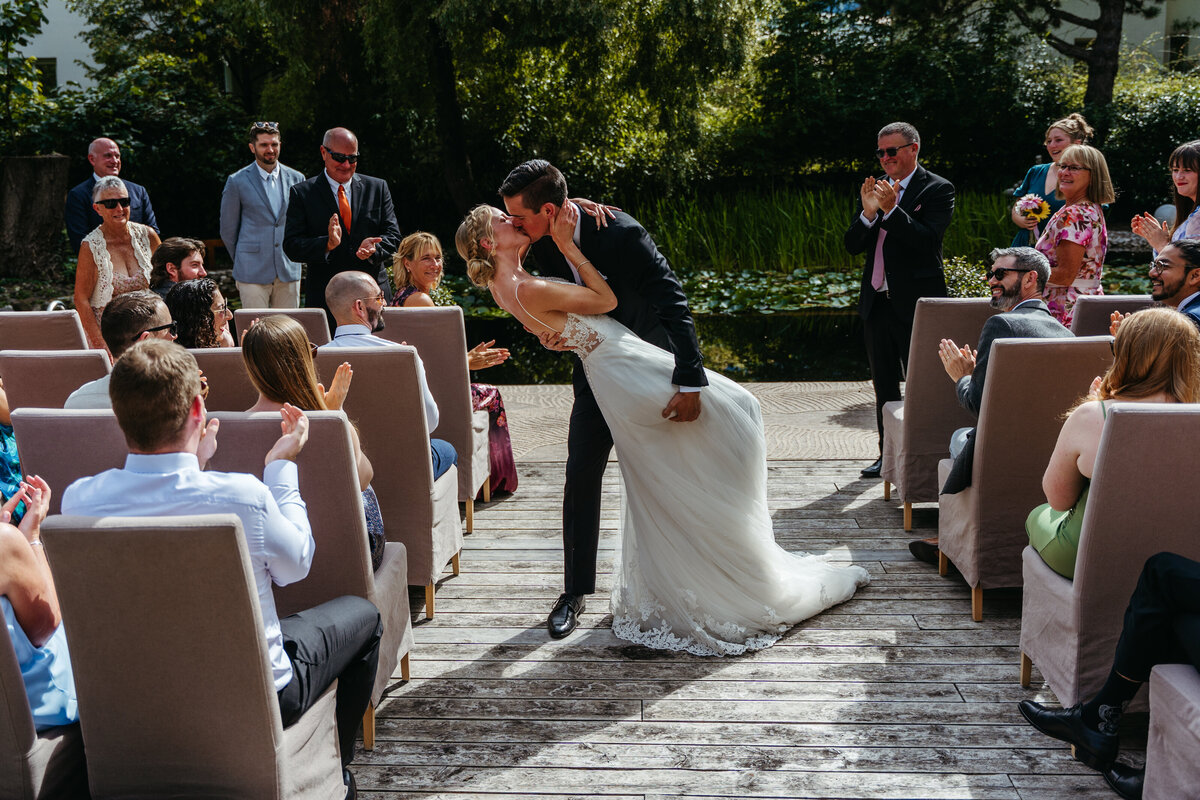 vegan wedding ceremony on natural pond dock