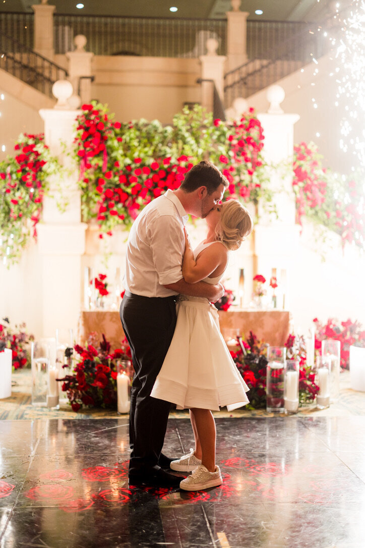 Last Song, Last dance, gold sparklers, staircase flowers, backdrop, candle light, reception, 