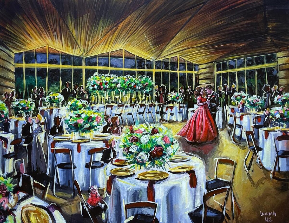 Hannah Paints Events - Keeley and Geoffrey - live wedding painting reception at San Antonio Botanical Garden