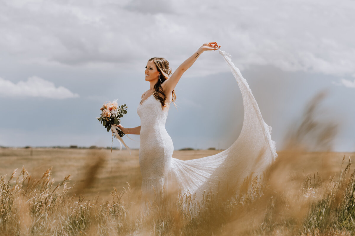 bride in field