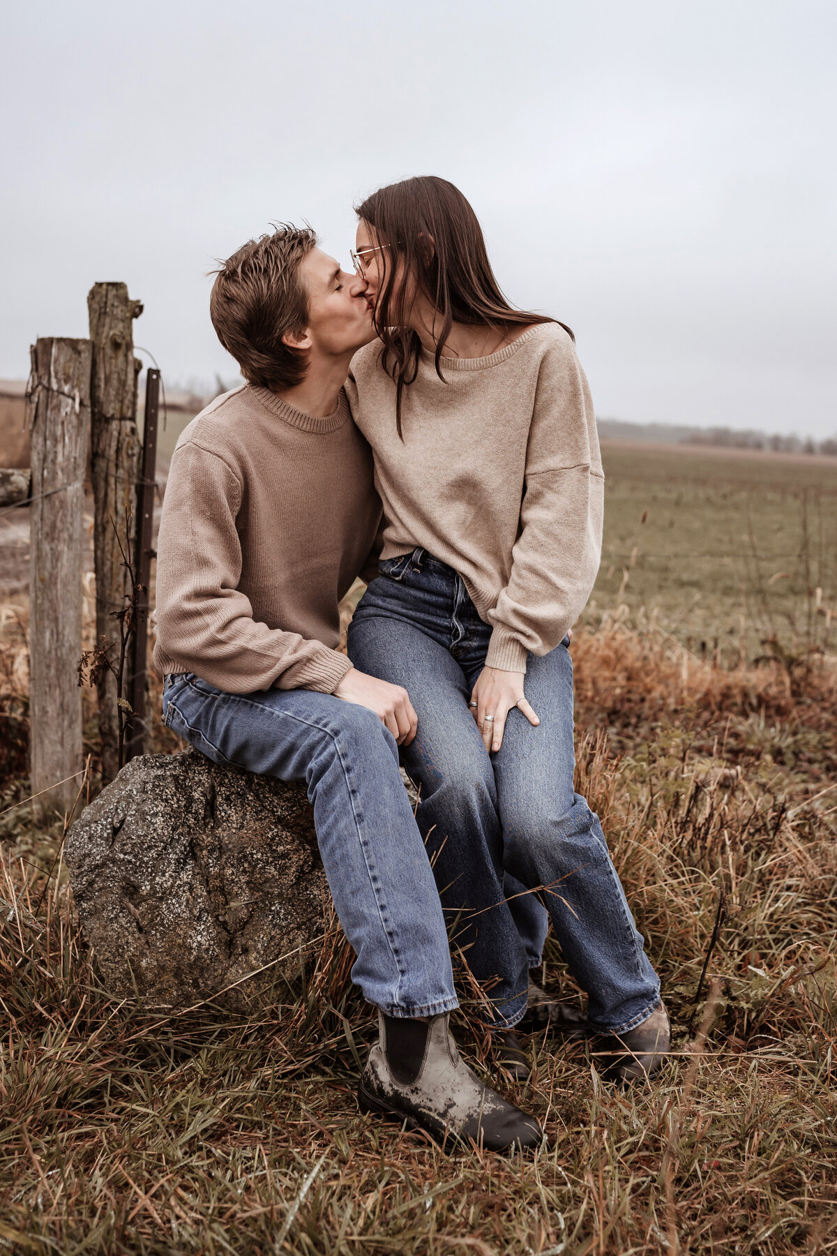 Couple embracing on a farm