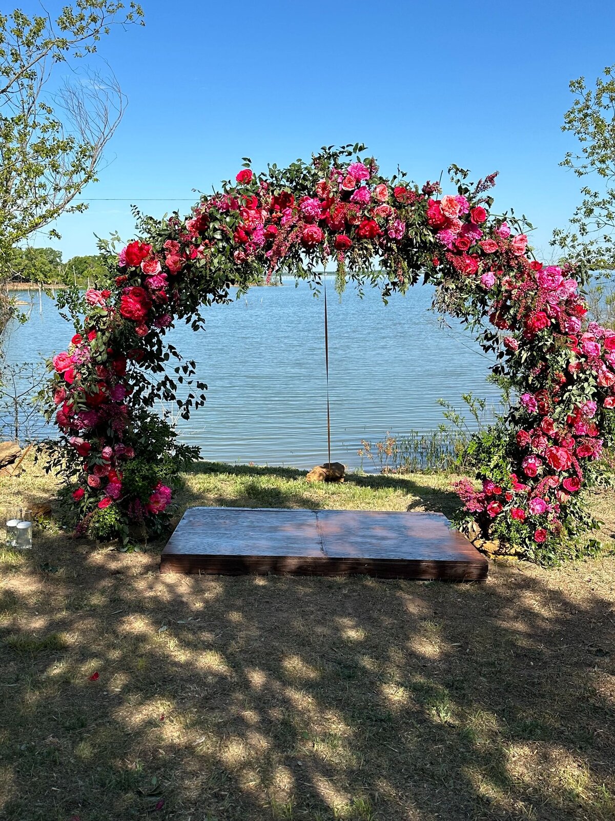 Pink floral wedding arch
