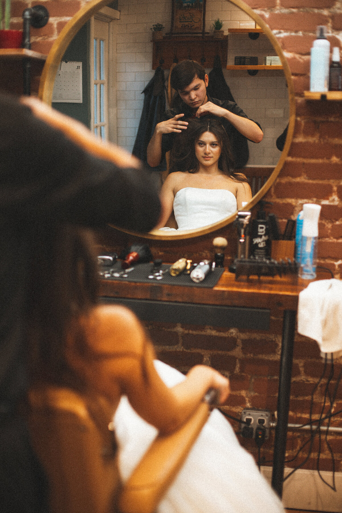 nyc bride at hair stylist