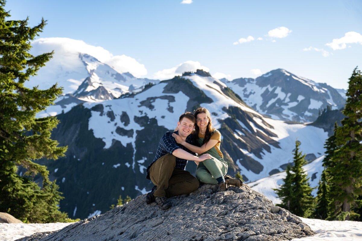 proposal on mount baker artist point with snow and rocks and mountains
