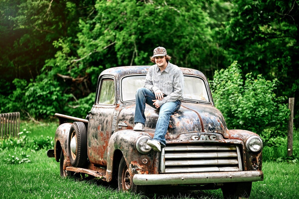 Senior Portraits with Vintage Truck at the LIttle Ranch Farm in Santa Fe Texas with Natasha Snyder Photography