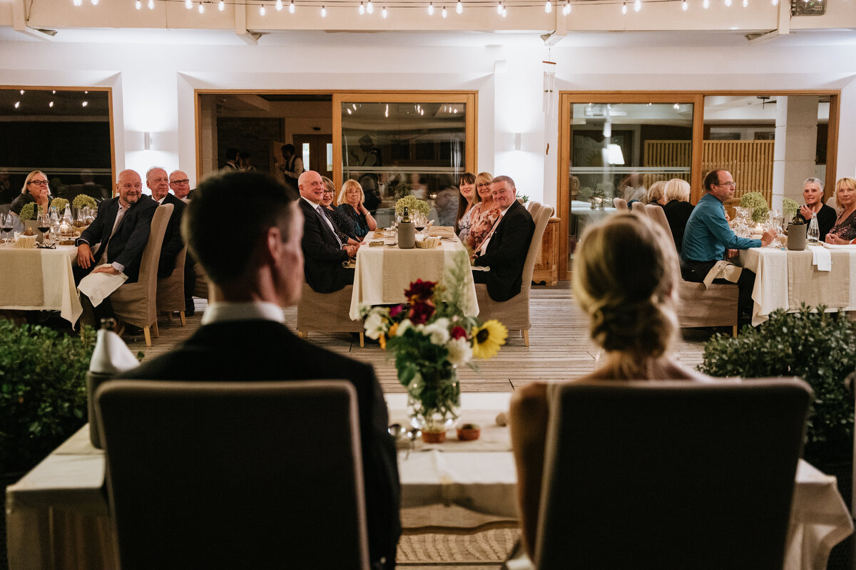 Outdoor dining terrace at La Vimea during wedding reception
