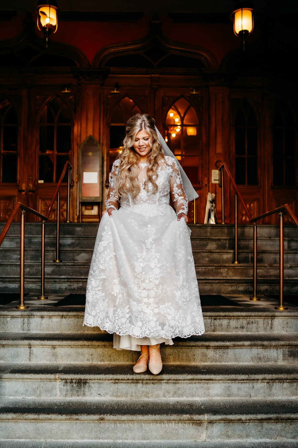 candid photo of bridal pose at old state capital in baton rouge, louisiana