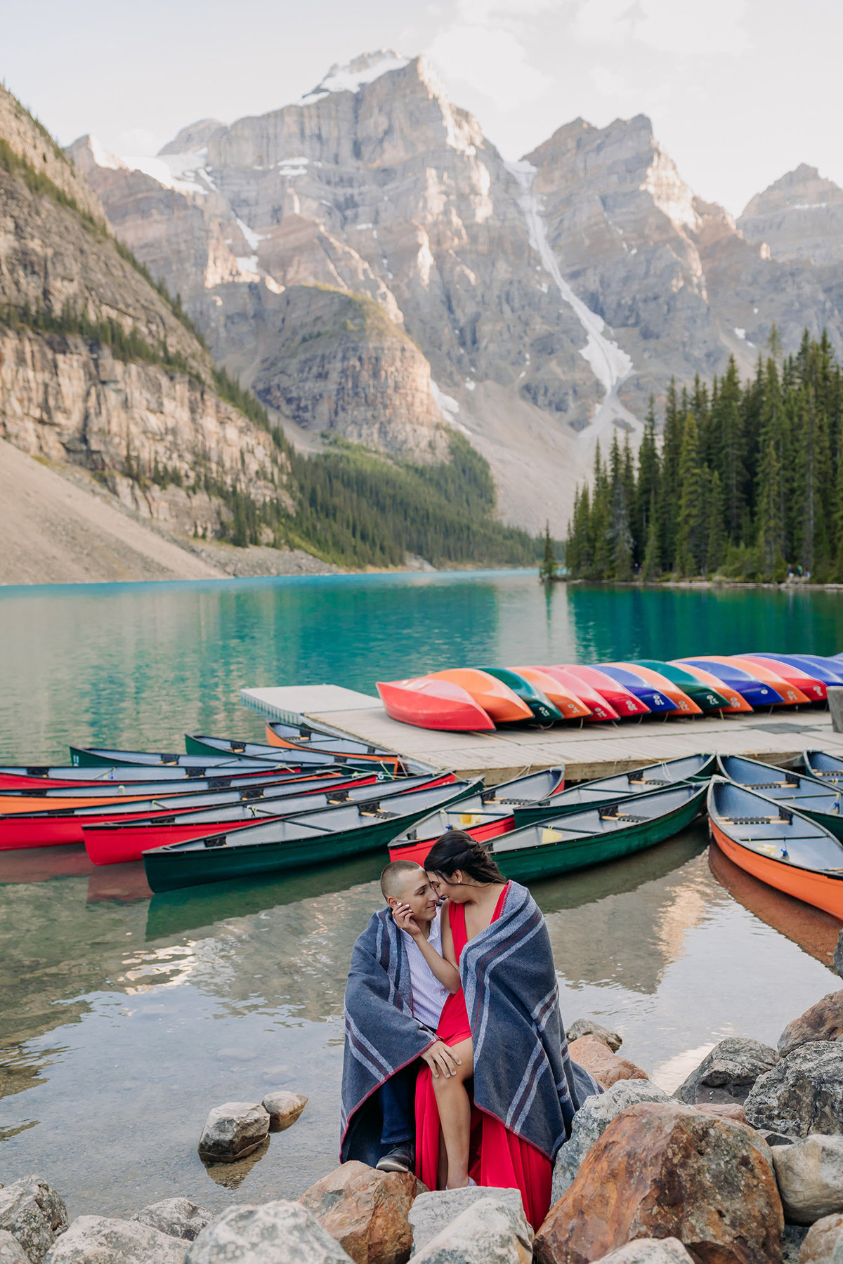 formail moraine lake engagement photos red dress