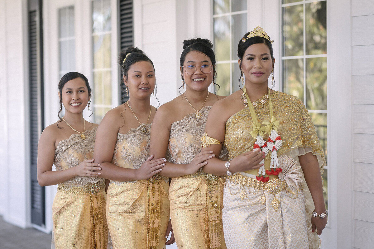 Bride and brides made in Gold Outfits for Traditional Khmer Wedding in Jacksonville, FL | Cambodian Wedding Photographer | Phavy Photography, Khmer Wedding Photography