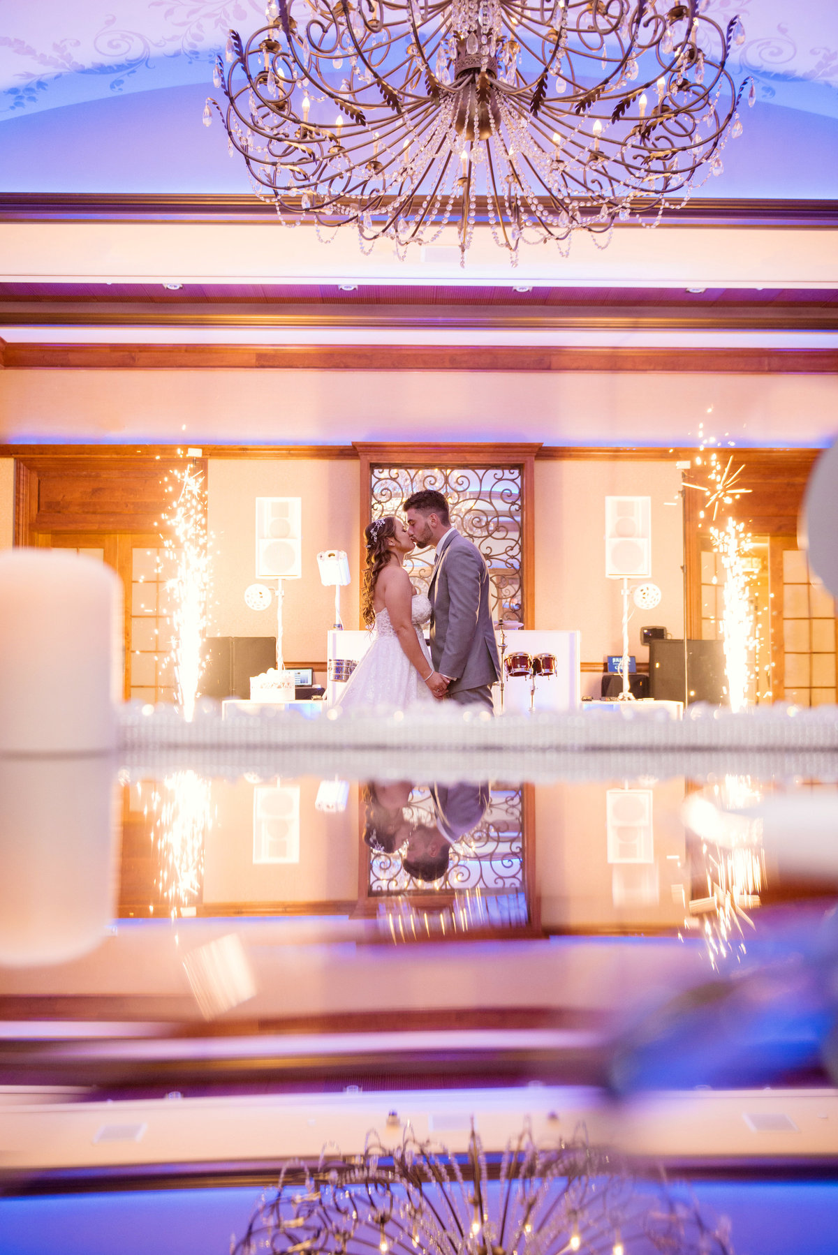 bride and groom reflective shot at Larkfield Manor