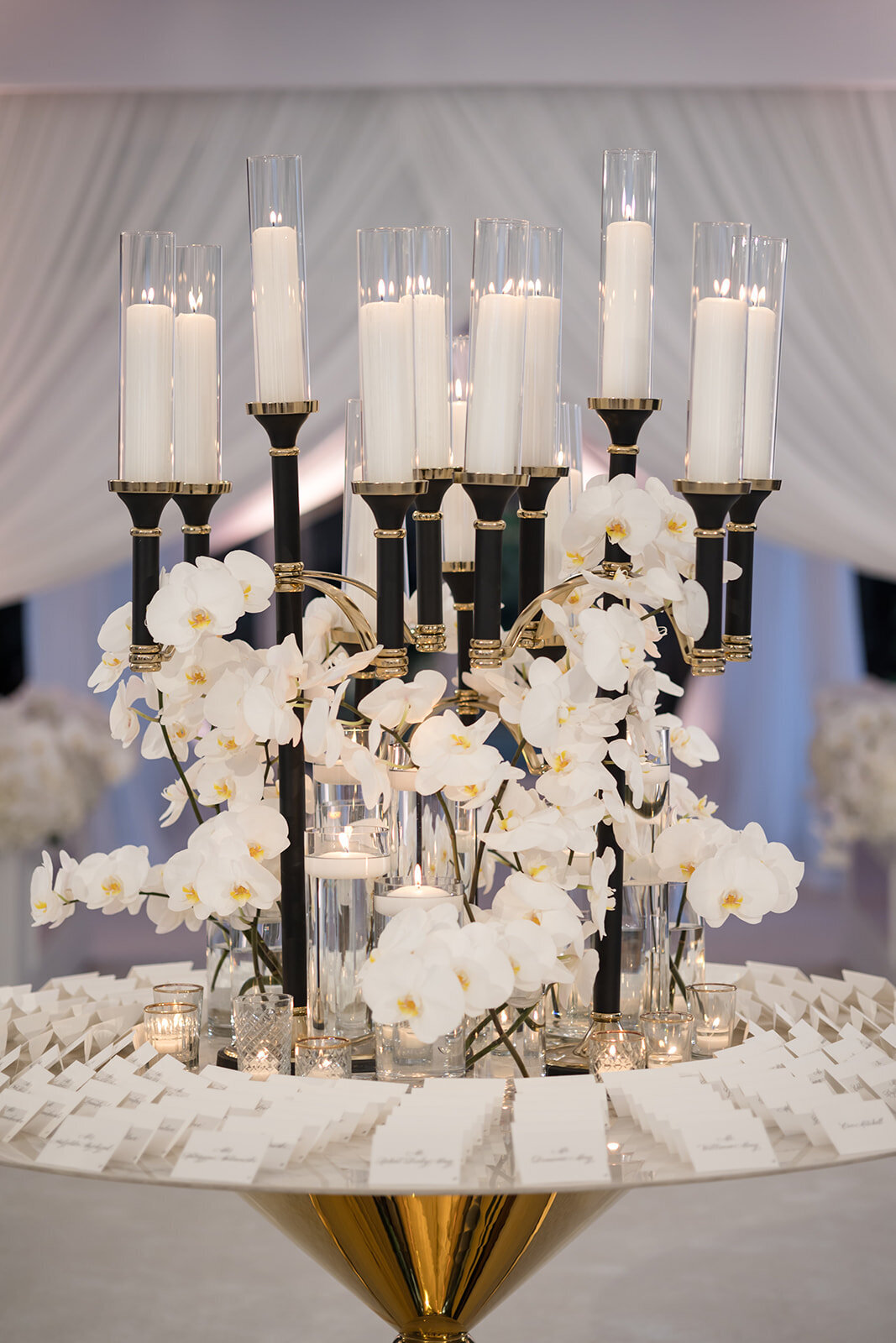 Close up of the center piece of candles.