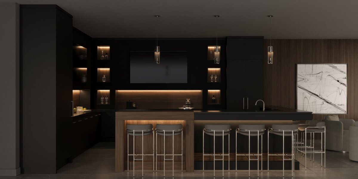 dark and moody home bar render