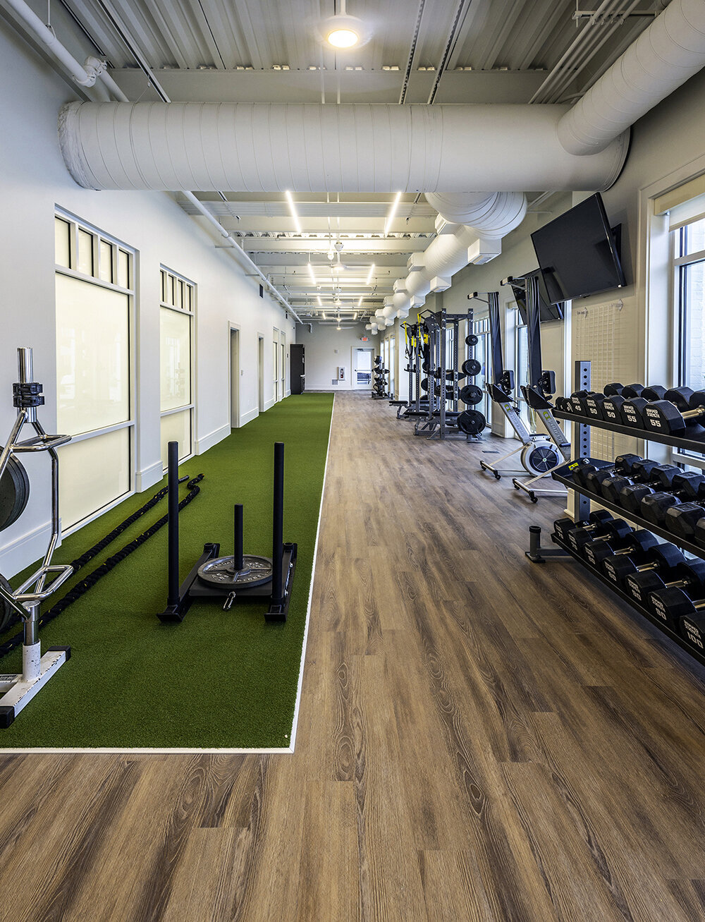 interior of the lower level fitness center at Richland Country Club