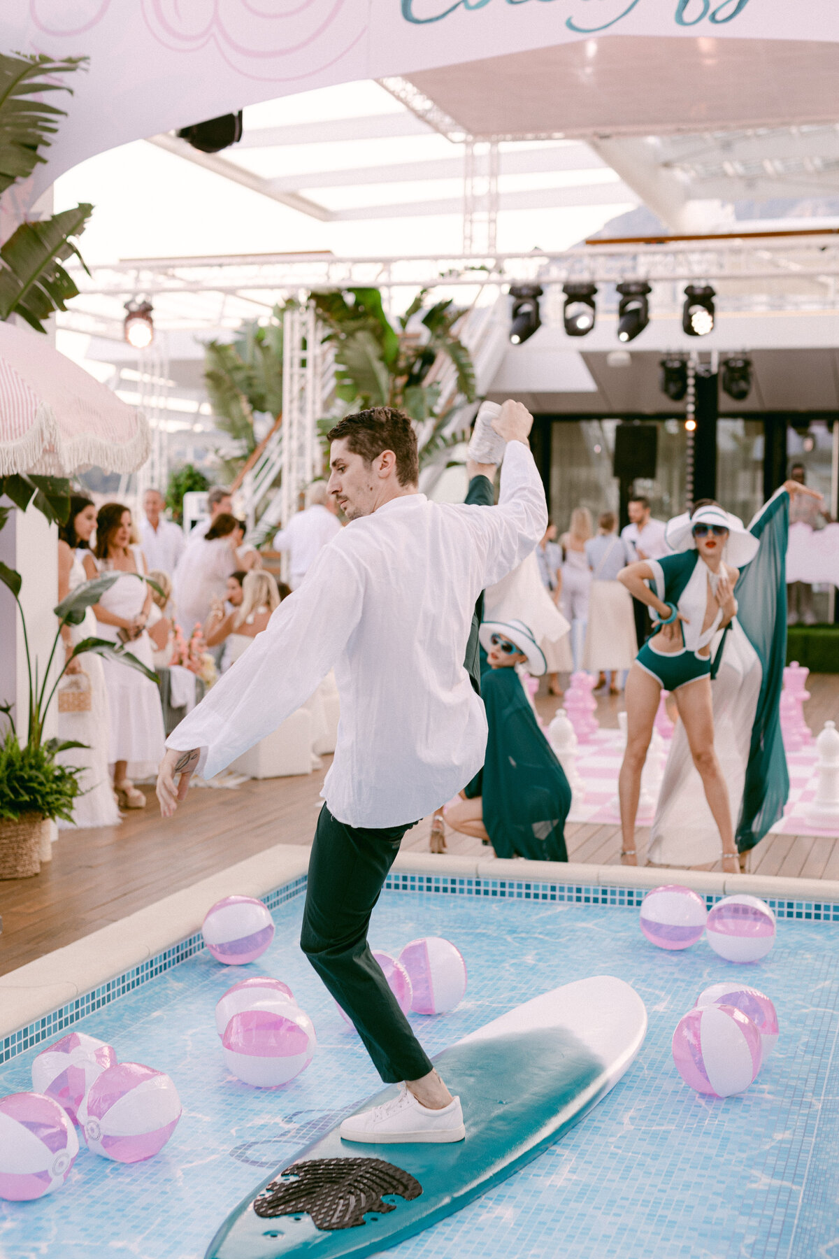 Wedding welcome party Monaco Yacht Club pool party theme