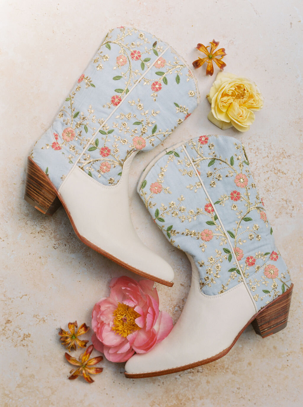 Bridal Blue Embroidered Cowgirl Boots