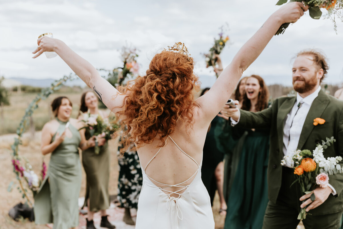 bride celebrating with her bridal party