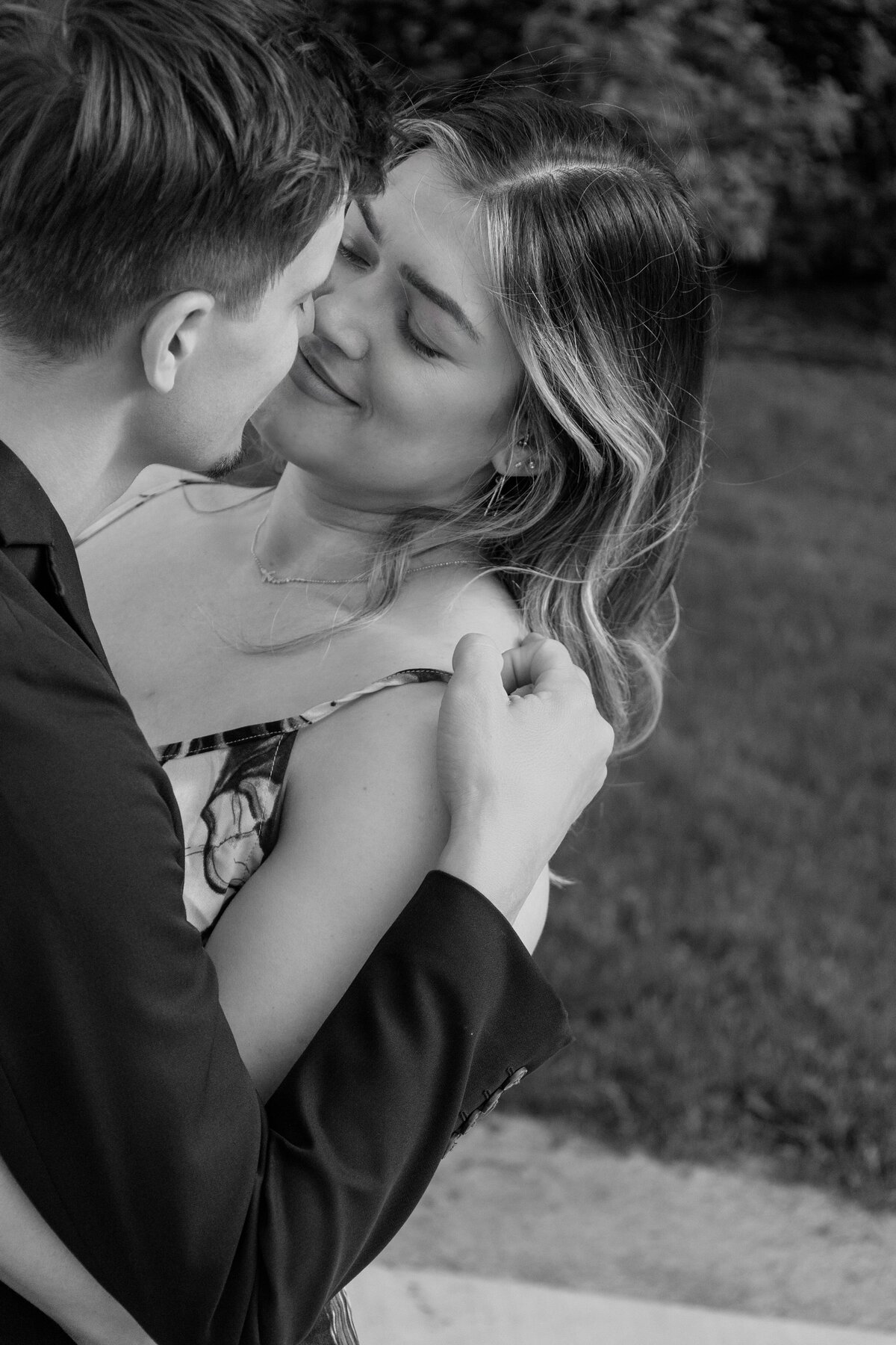 Cinematic black and white engagement photography by Claire Katan in Omaha.