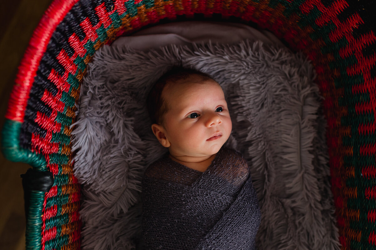 Newborn photography of a baby sleeping in crib.