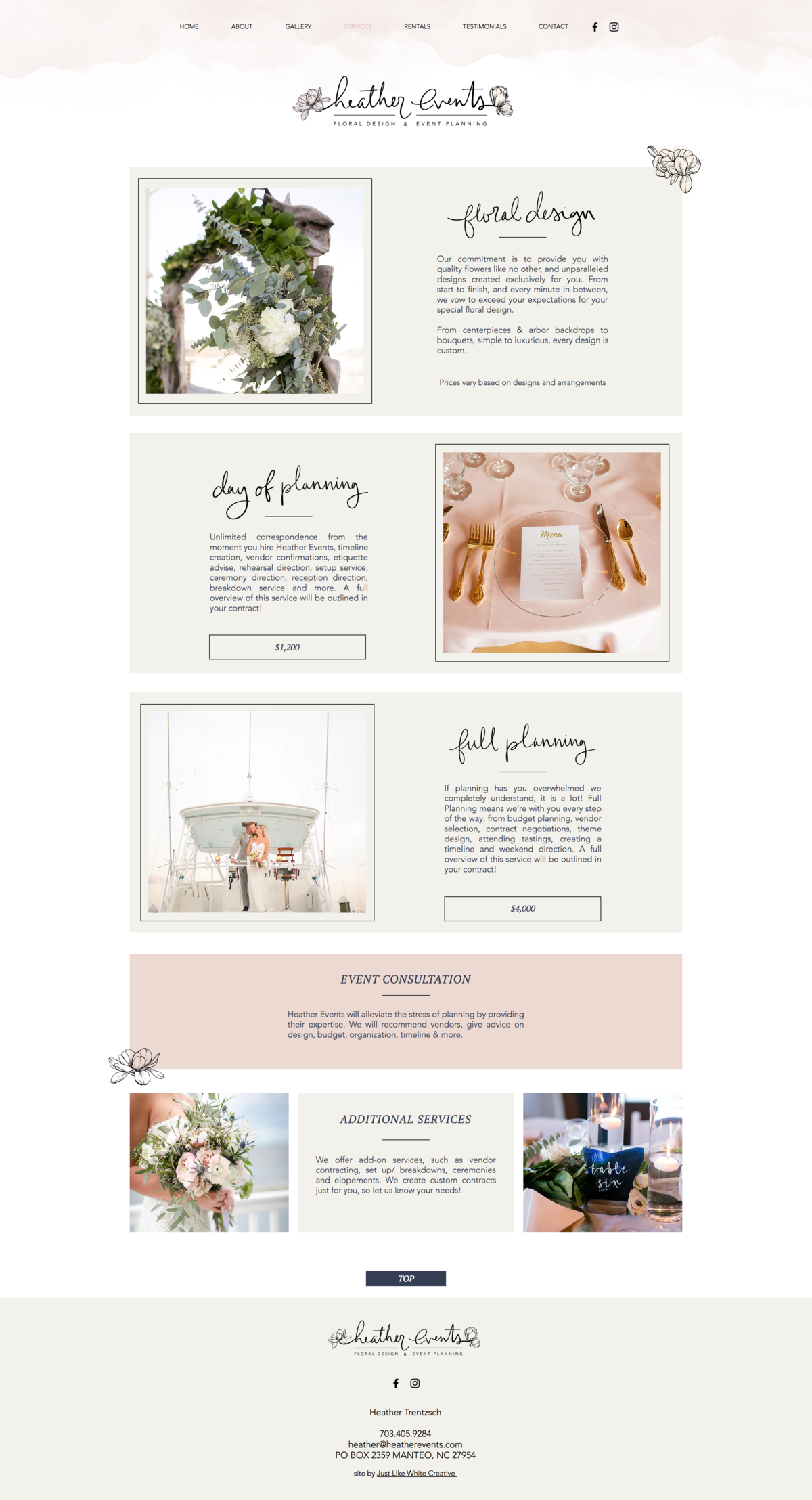Beautiful website design for Heather Events by Tribble Design Co.