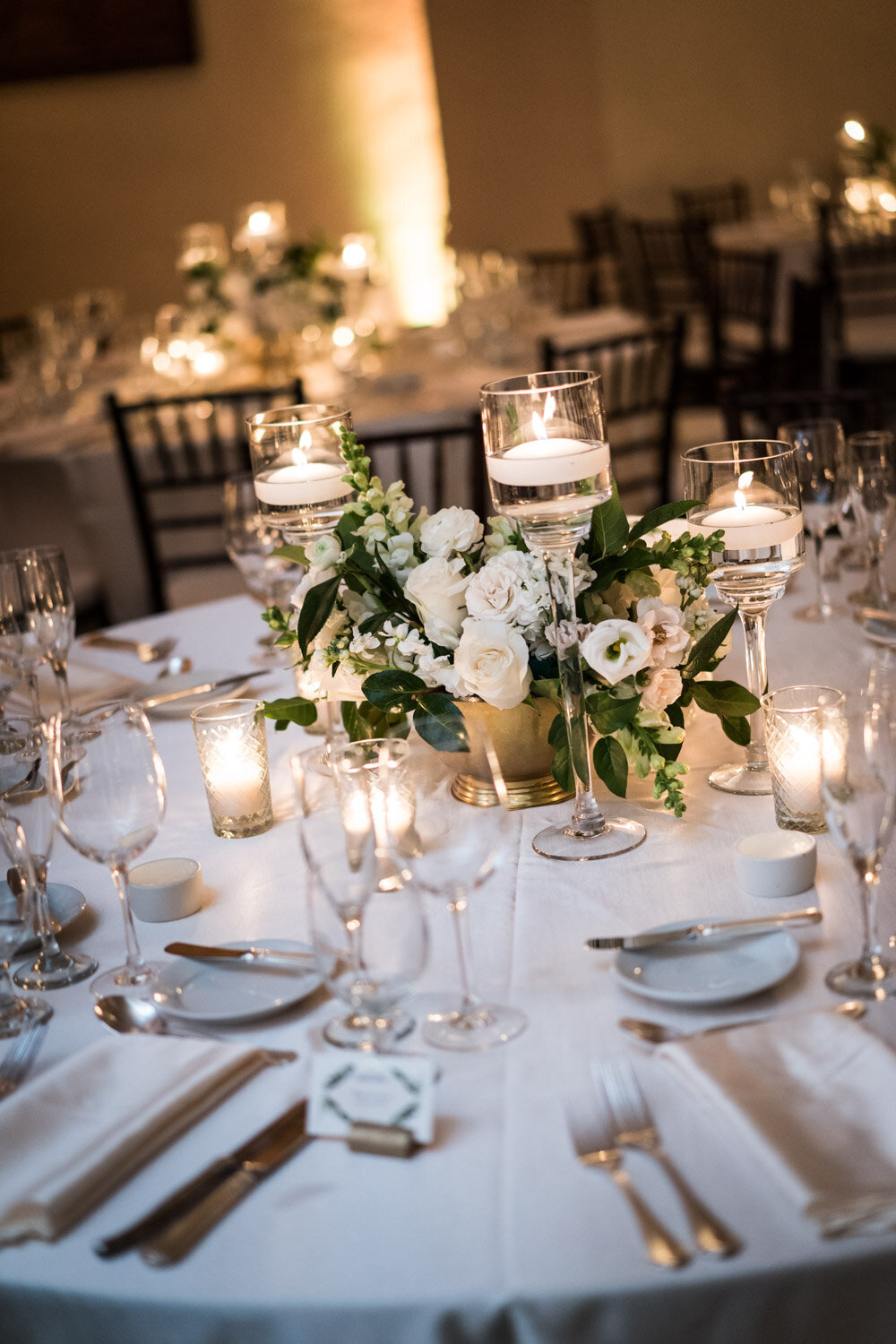 Seated dinner setup at Latrobe's wedding reception