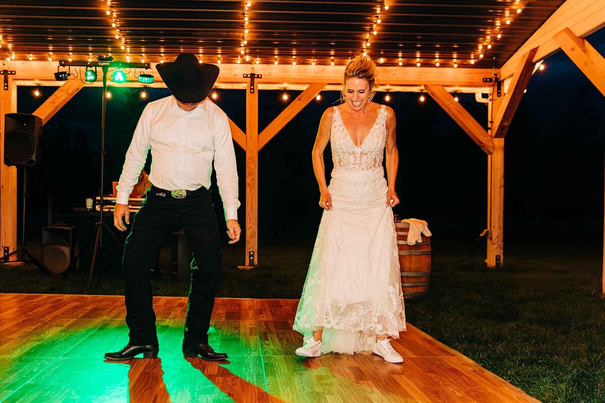 Bride and groom dancing at night, The Silver Knot, Ronan