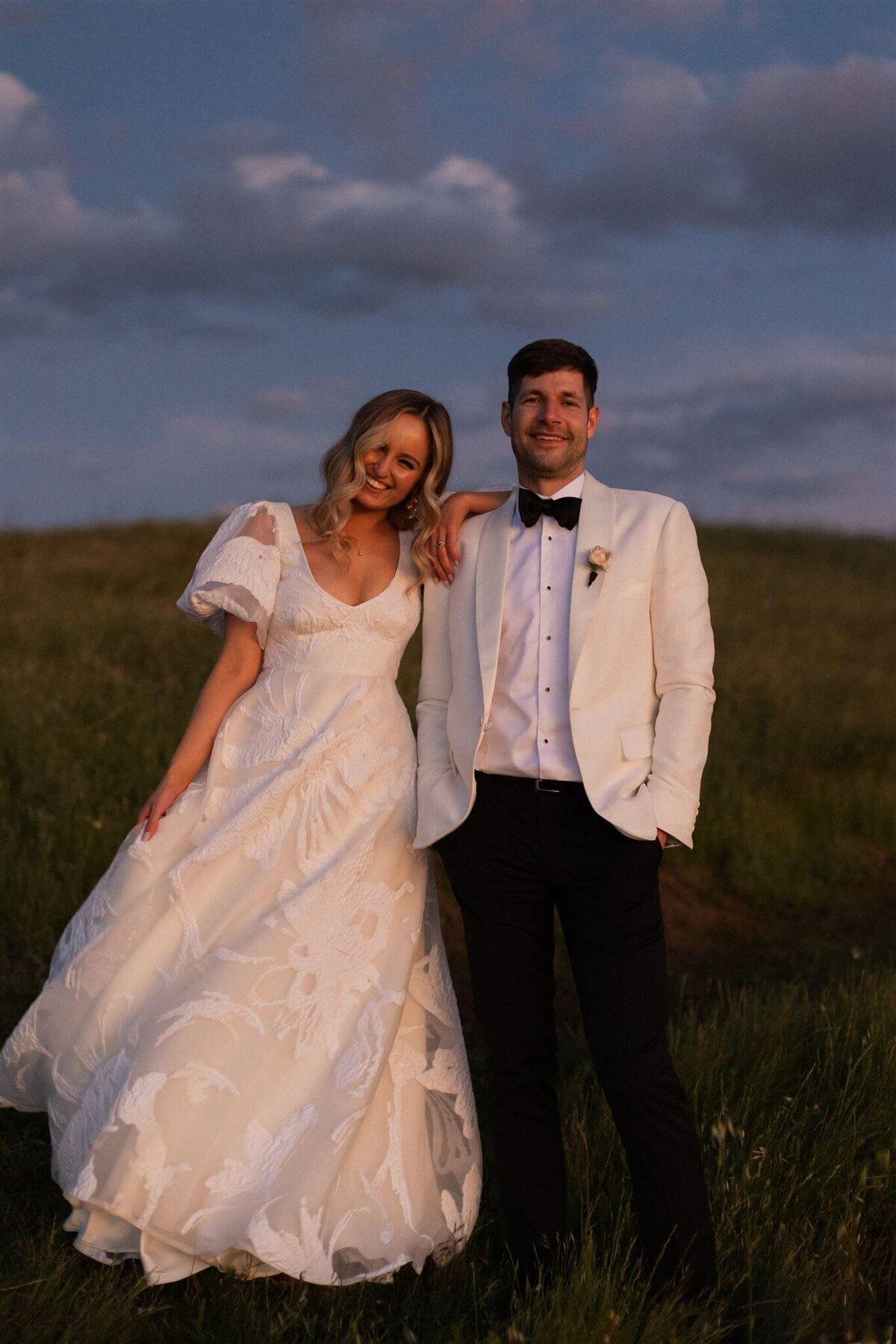 sunset photos of a bride and groom on their wedding day