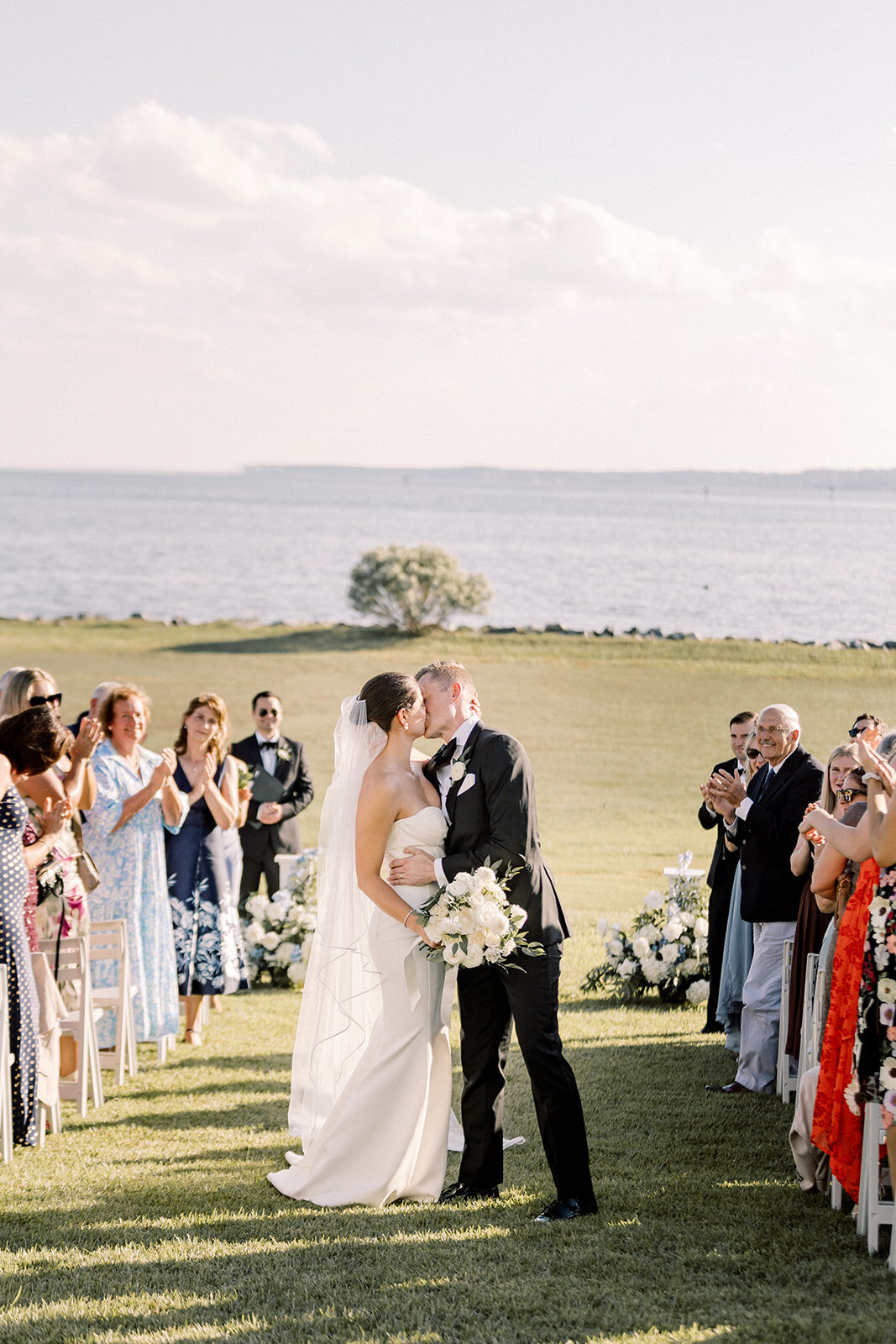 Riverfront wedding Mathews Virginia kissing