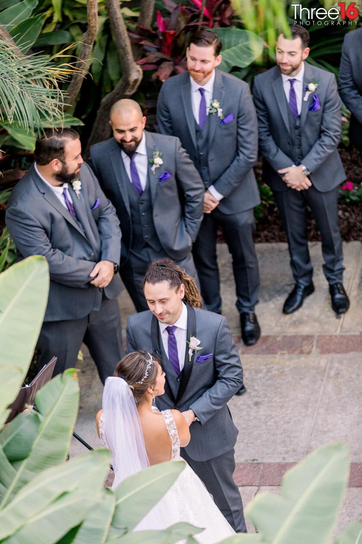 Aerial view of the Bride and Groom at the ceremony