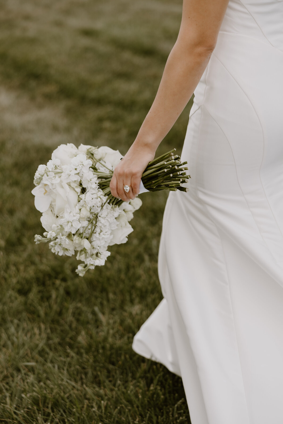 close up of bridal bouquet on the front lawn at biltmore estate