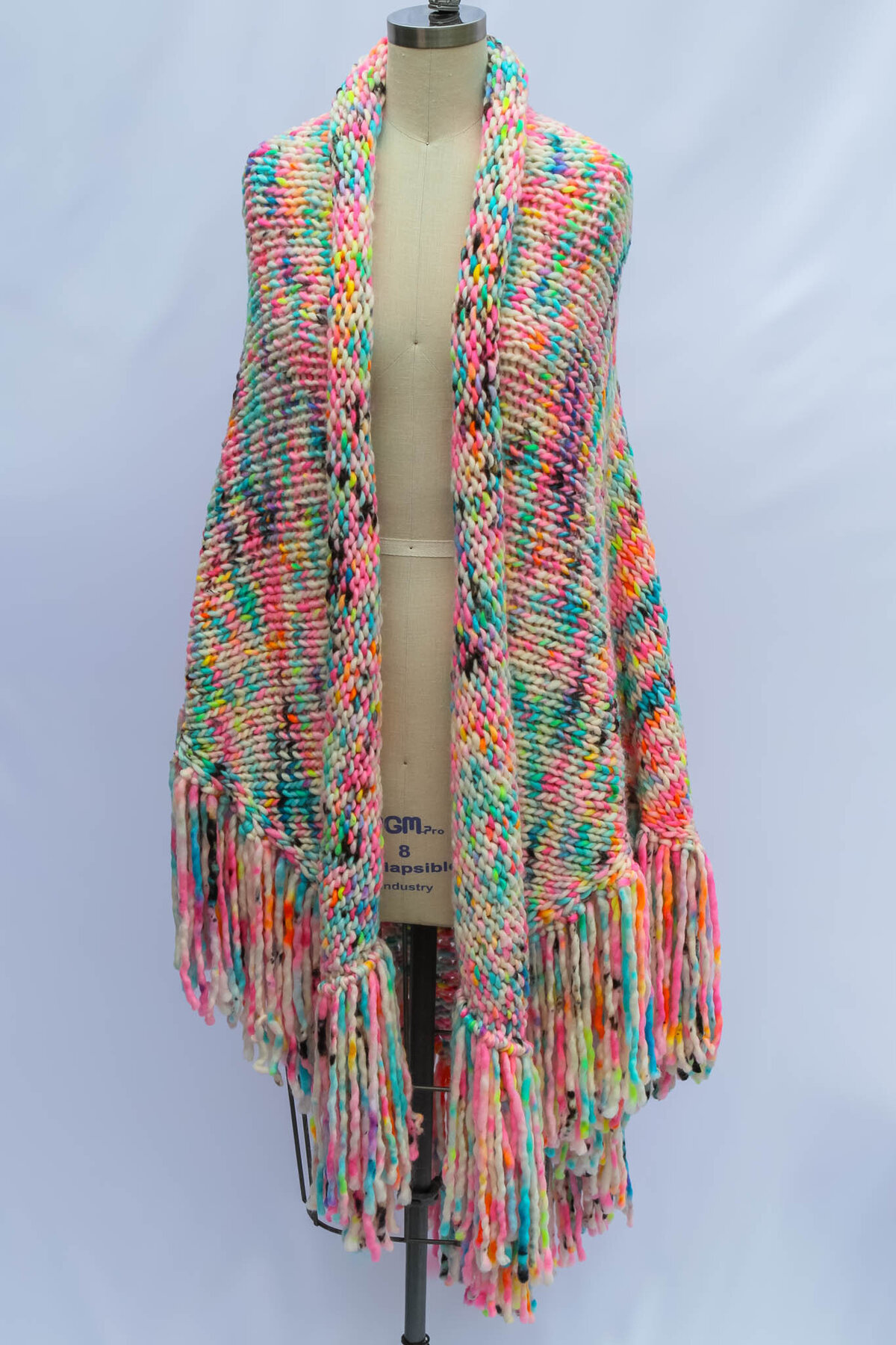 Hand knit shawl front view
