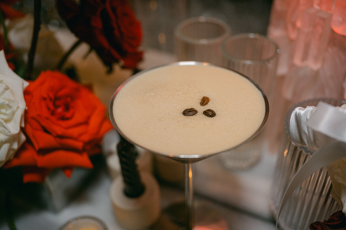 Luxury cocktail styling with espresso martini and gold garnish served at San Antonio reception