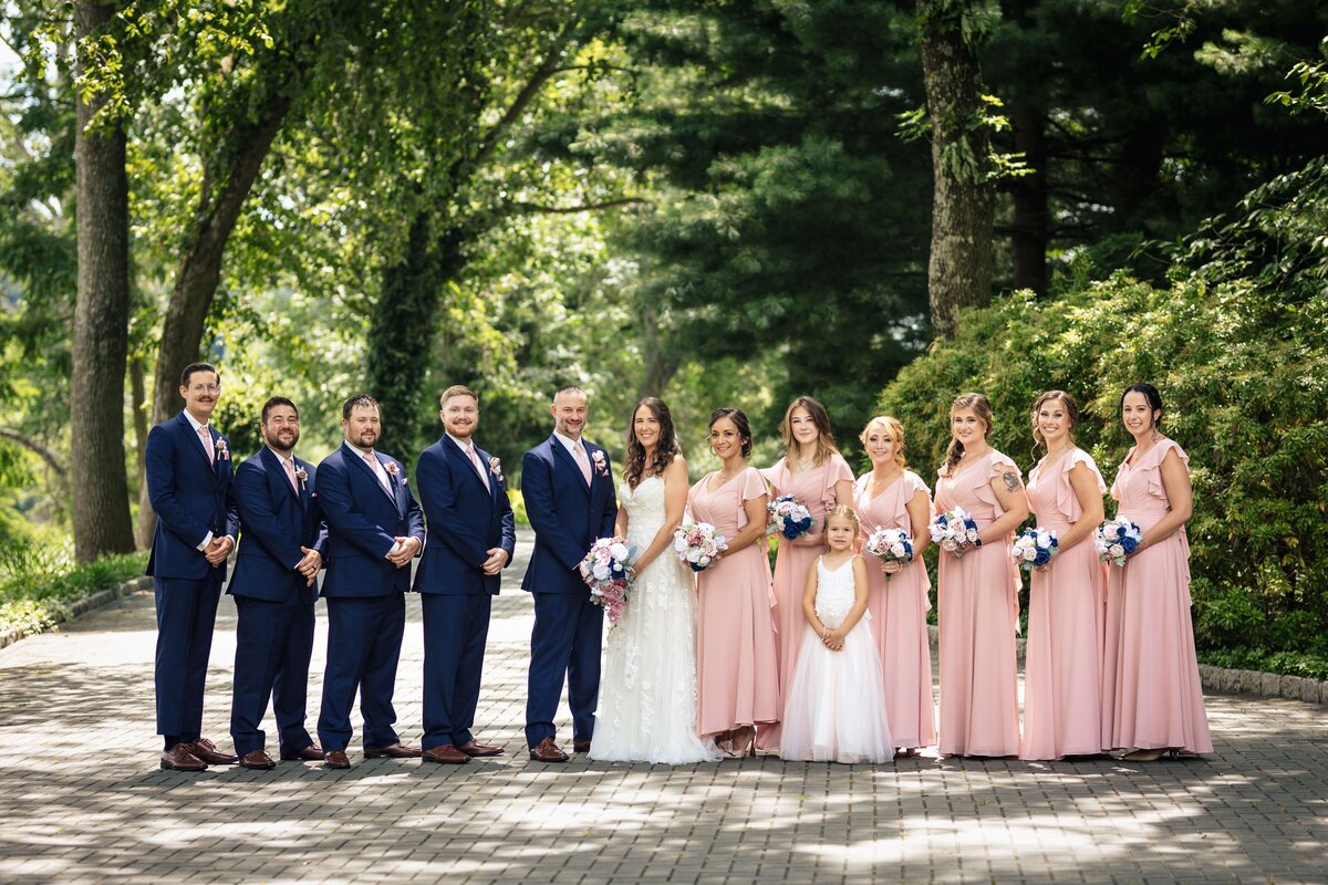 Blue Groomsmen Suit & Pink Bridesmaid Dress