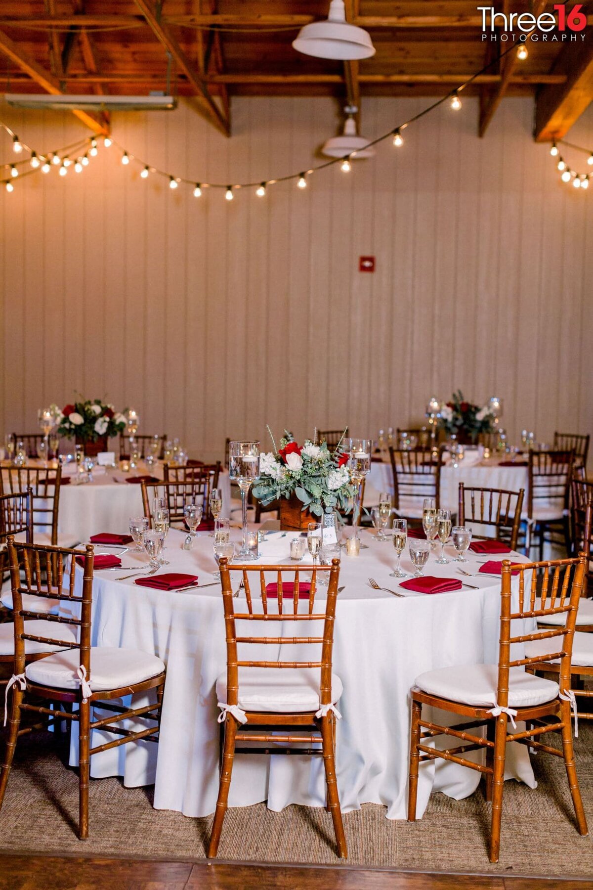 Table setup for wedding reception at Strawberry Farms Golf Club