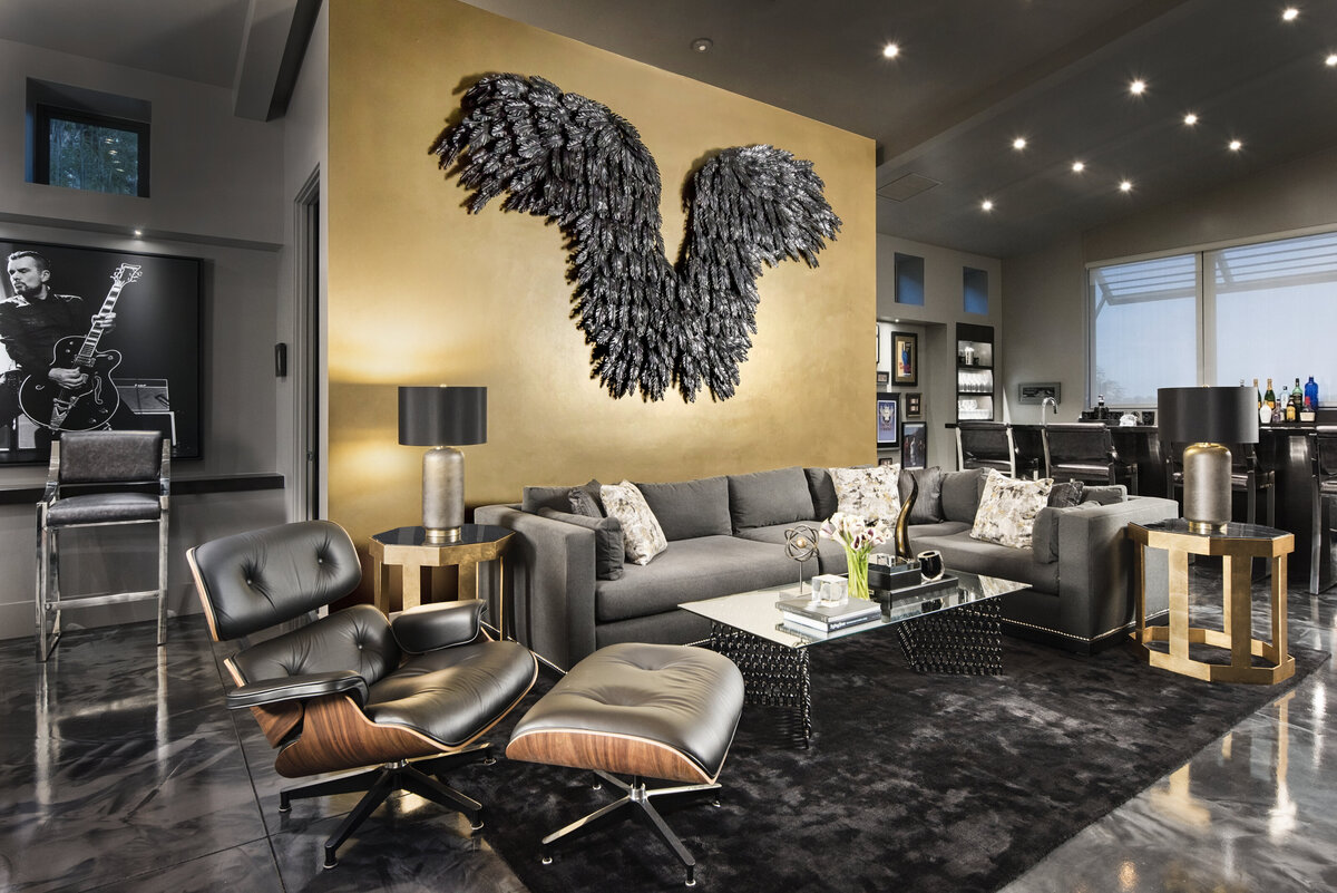 black and gold living area