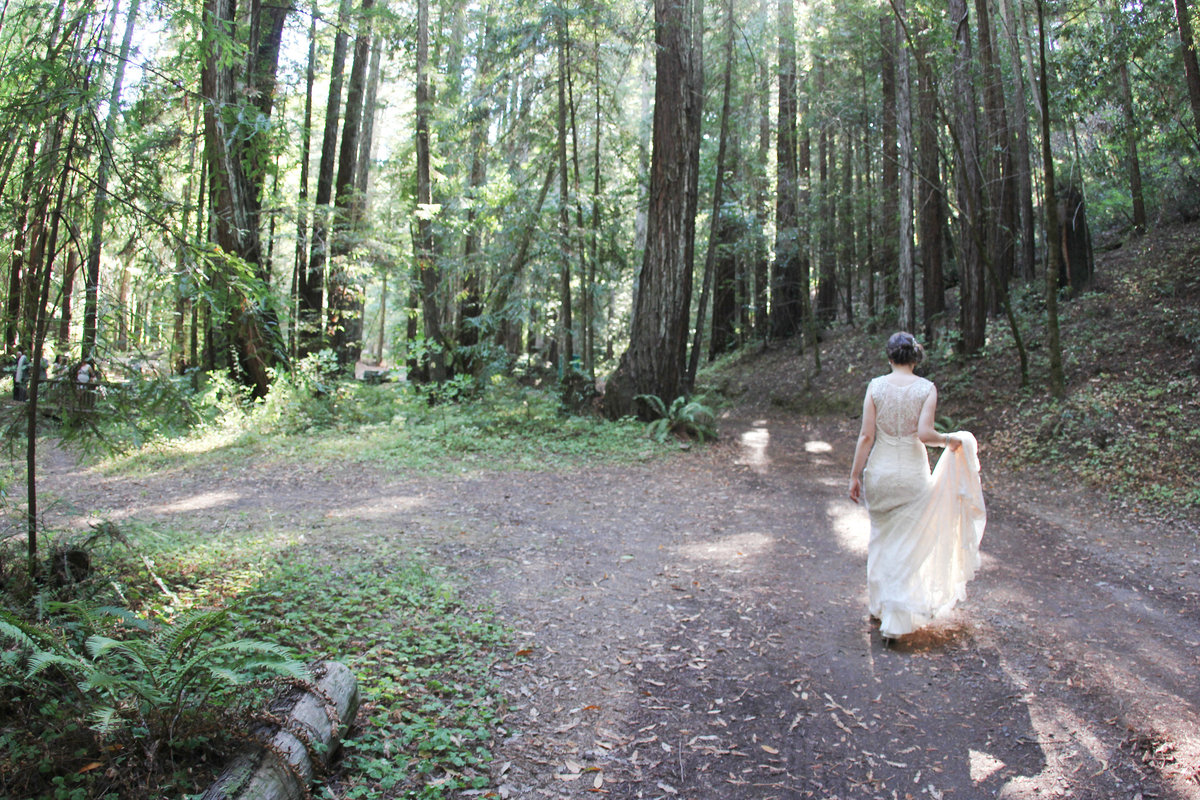 wedding in forest bride walking