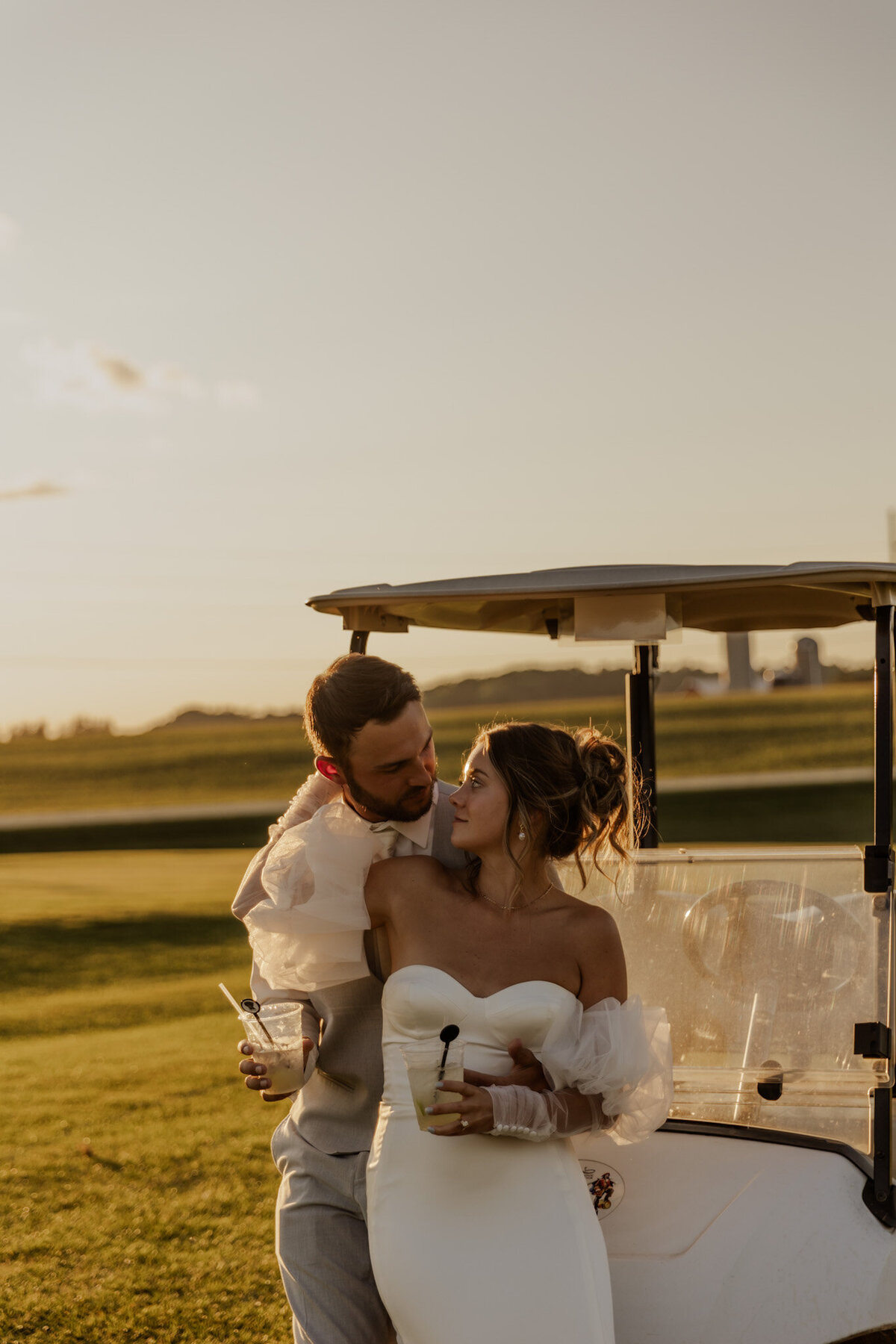 Golf Course Wedding Photos at Sunset in Minneosta 