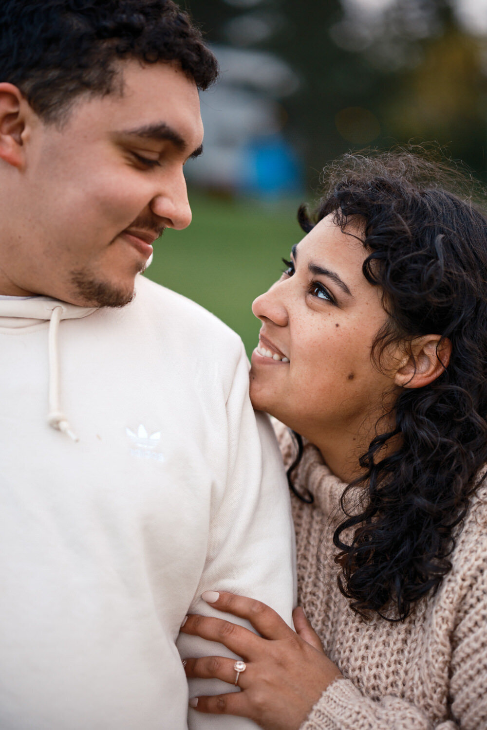 Couple smiles at each other