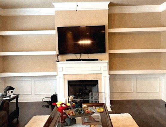 custom floating shelves living room storage