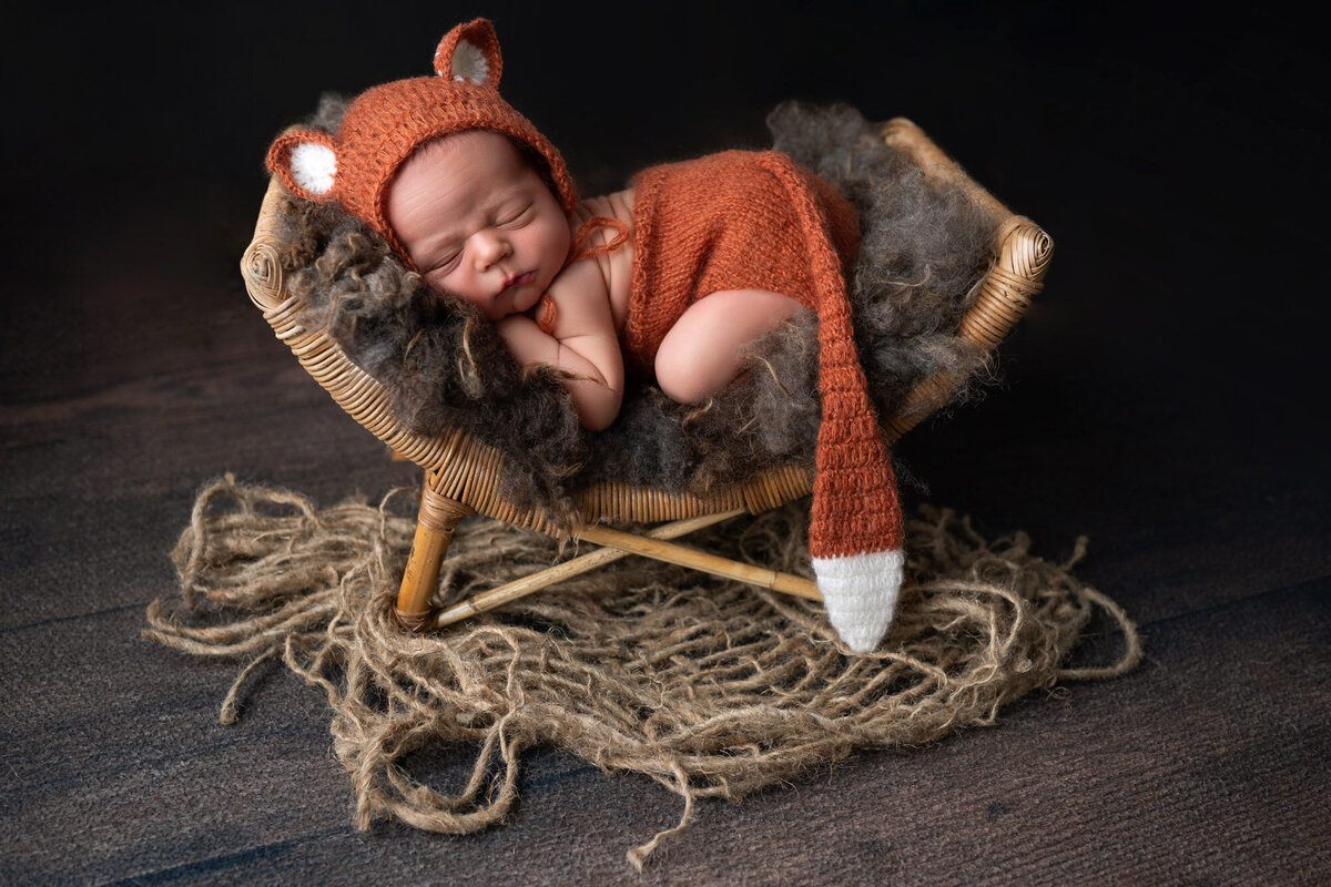 Newborn baby rustic basket rope prop Leander professional photographer