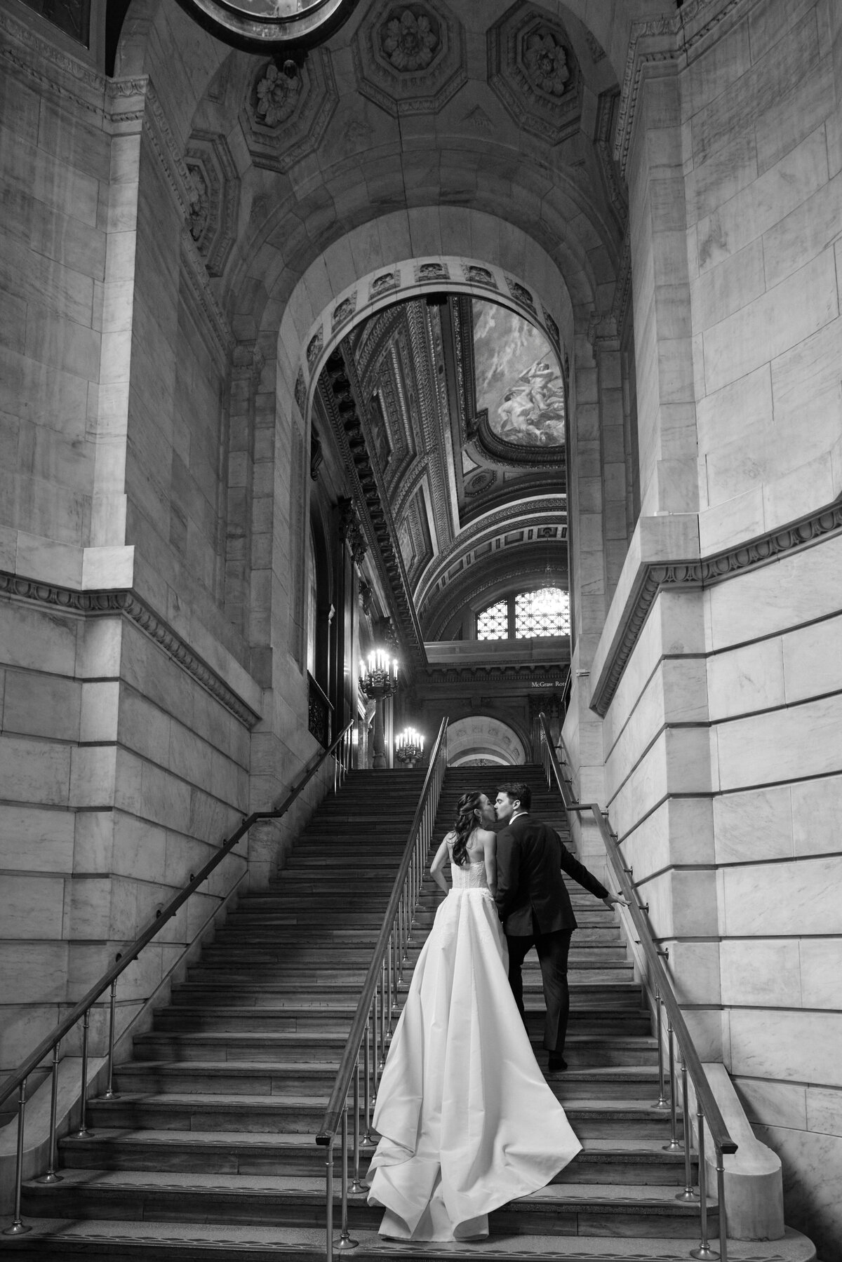 The photo was taken at the iconic New York Public Library in New York City by photographer Shawn Connell.