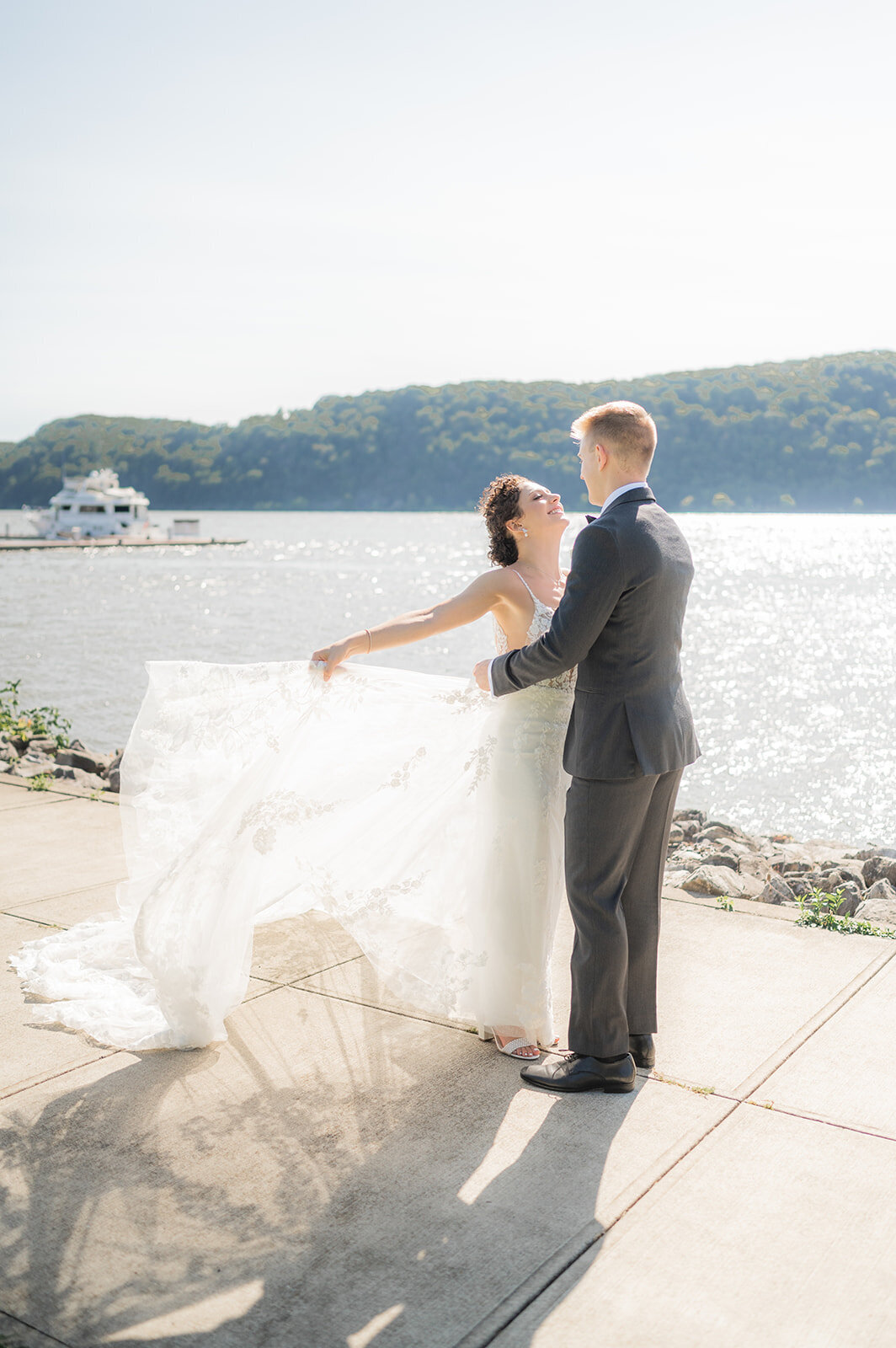 bride and groom during portraits for their hudson valley wedding