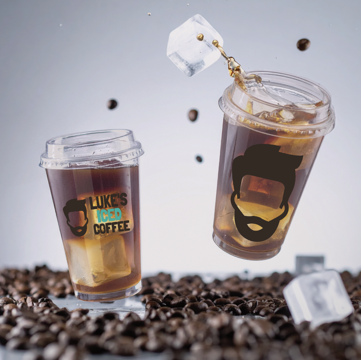 Luke's Iced Coffee splashing cups  