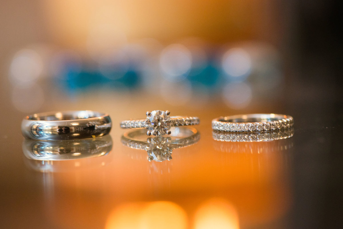 Wedding bands and engagement ring at The Inn at Fox Hollow