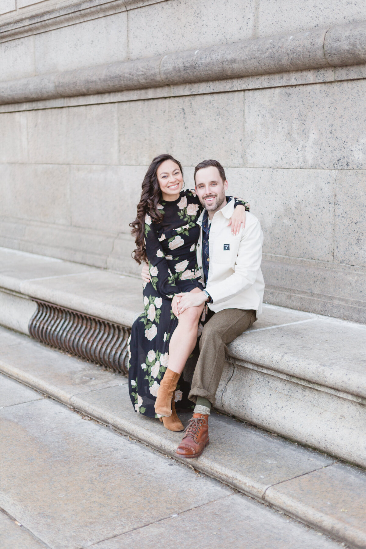 fashionable couple have their engagement session at the Boston Public  Library