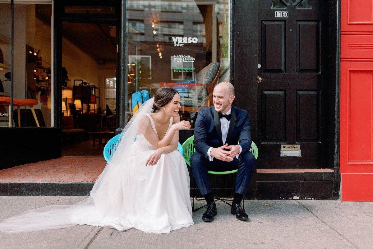 Cool Relaxed Couple during portraits laughter candid Gladstone Hotel Wedding Toronto Wedding Venue Jacqueline James Photography