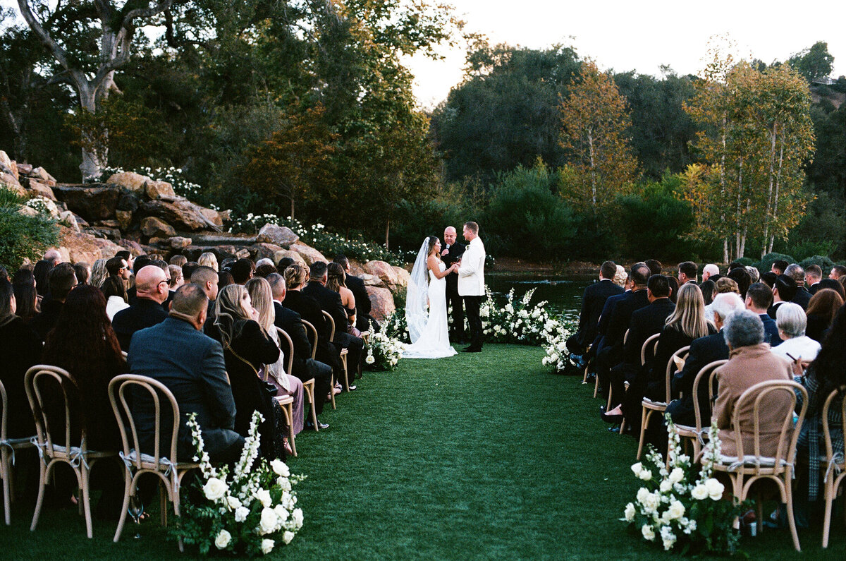 Bride and groom at ceremony shot on 35mmfilm Monserate Winery