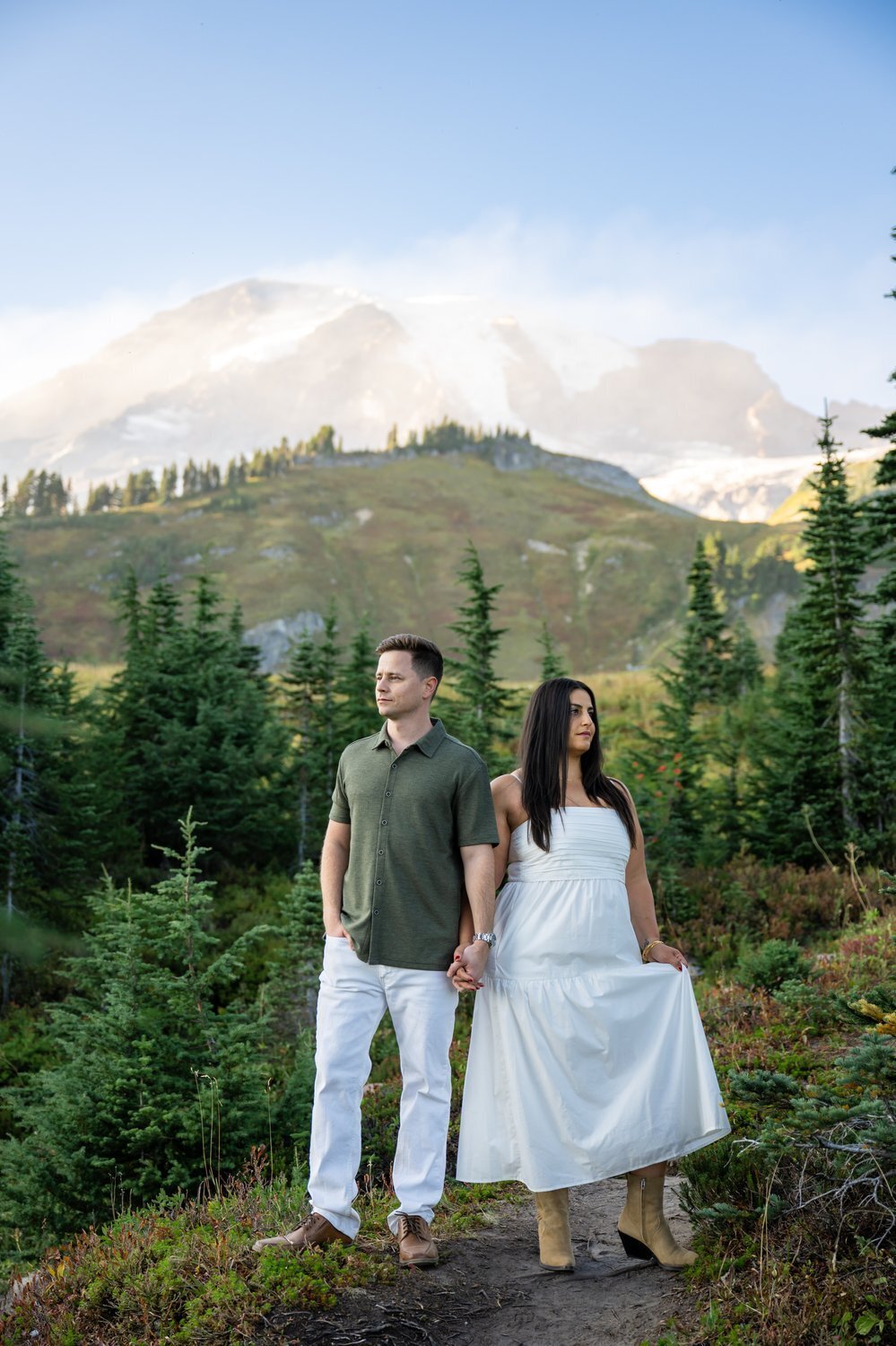 mount rainier elopement bride and groom fall